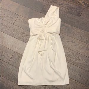White mini one shoulder dress by BCBG